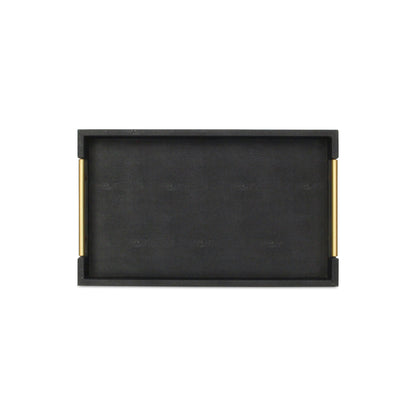 16" Black Wood and Vinyl Faux Shagreen Serving Tray With Gold Handles