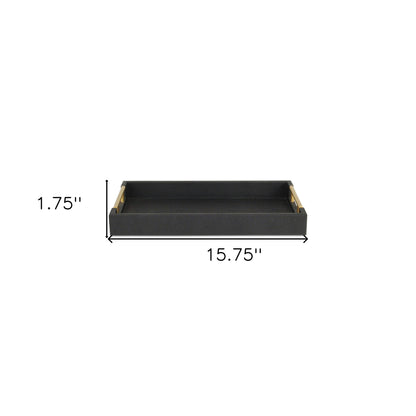 16" Black Wood and Vinyl Faux Shagreen Serving Tray With Gold Handles