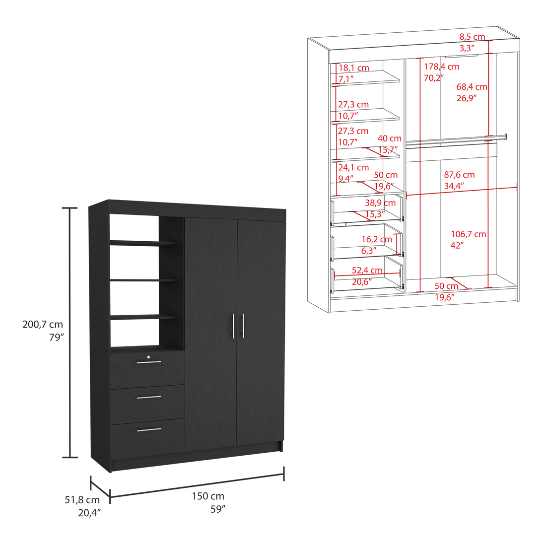 Two Piece Black Bedroom Set