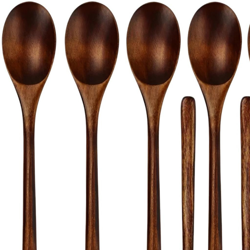 Brown Solid Wood Handmade Ten Piece Dinner Fork And Dinner Spoon Set