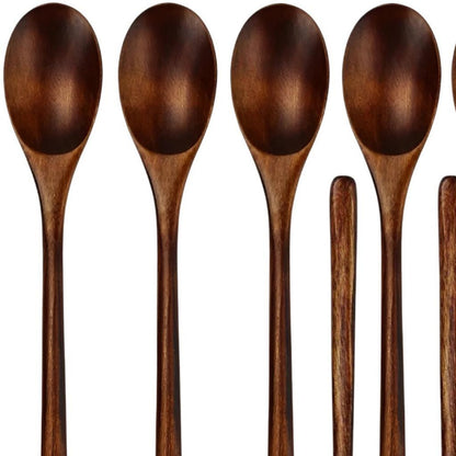 Brown Solid Wood Handmade Ten Piece Dinner Fork And Dinner Spoon Set