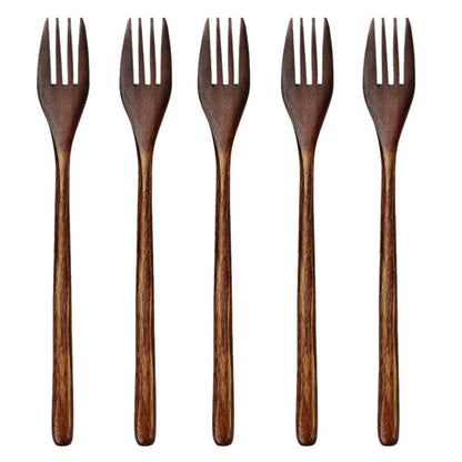 Brown Solid Wood Handmade Ten Piece Dinner Fork And Dinner Spoon Set