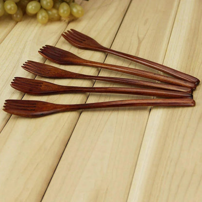 Brown Solid Wood Handmade Ten Piece Dinner Fork And Dinner Spoon Set