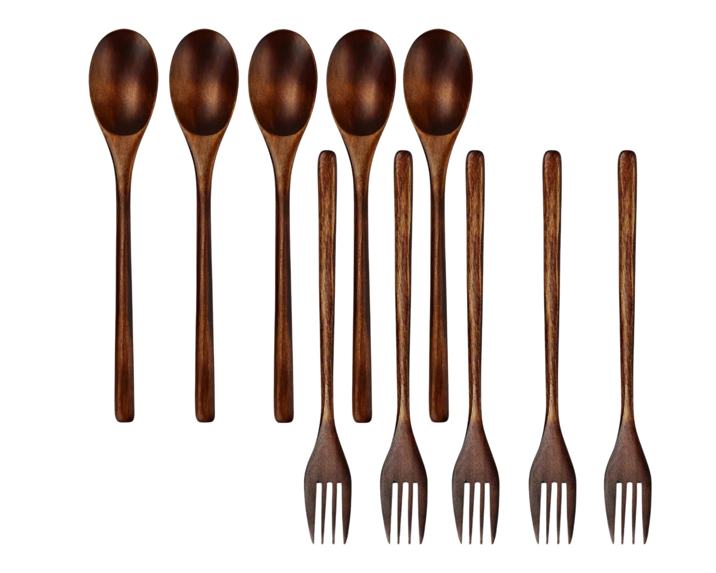 Brown Solid Wood Handmade Ten Piece Dinner Fork And Dinner Spoon Set