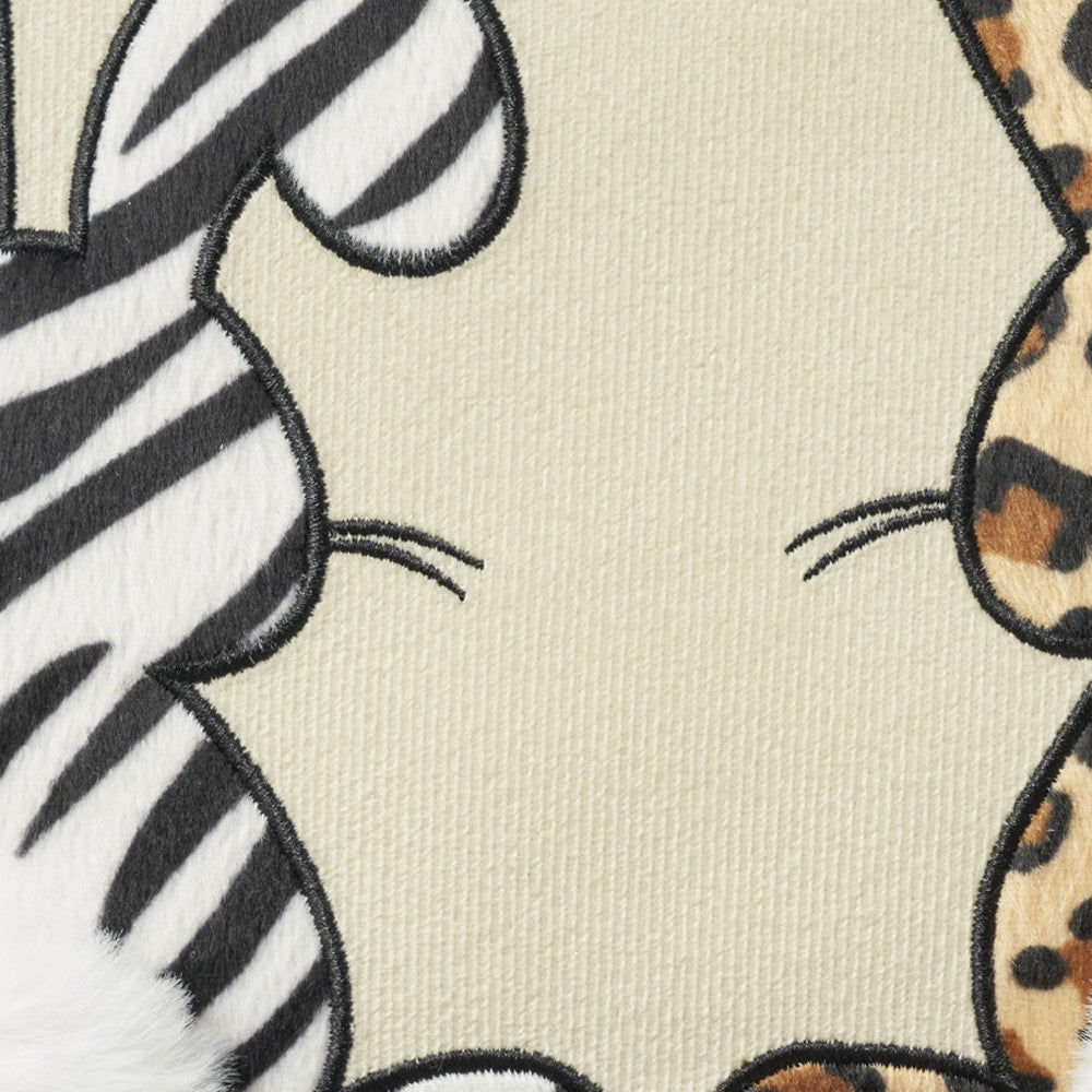 14" X 20" Beige Animal Print Applique Bunny Trio Lumbar Throw Pillow With Pompoms