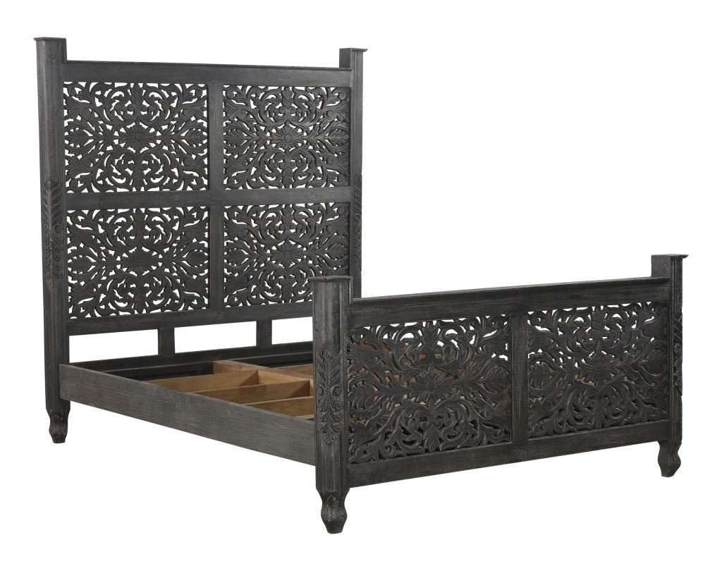 Three Piece Black Solid Wood Bedroom Set
