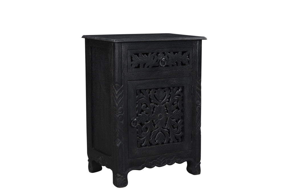 Three Piece Black Solid Wood Bedroom Set