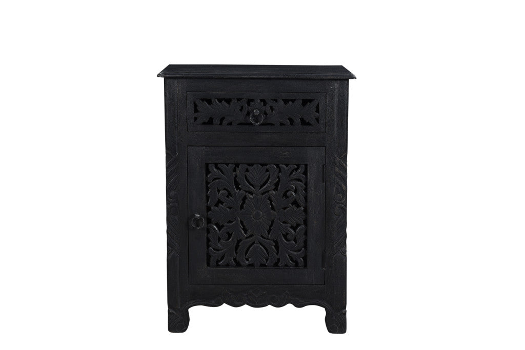 Three Piece Black Solid Wood Bedroom Set