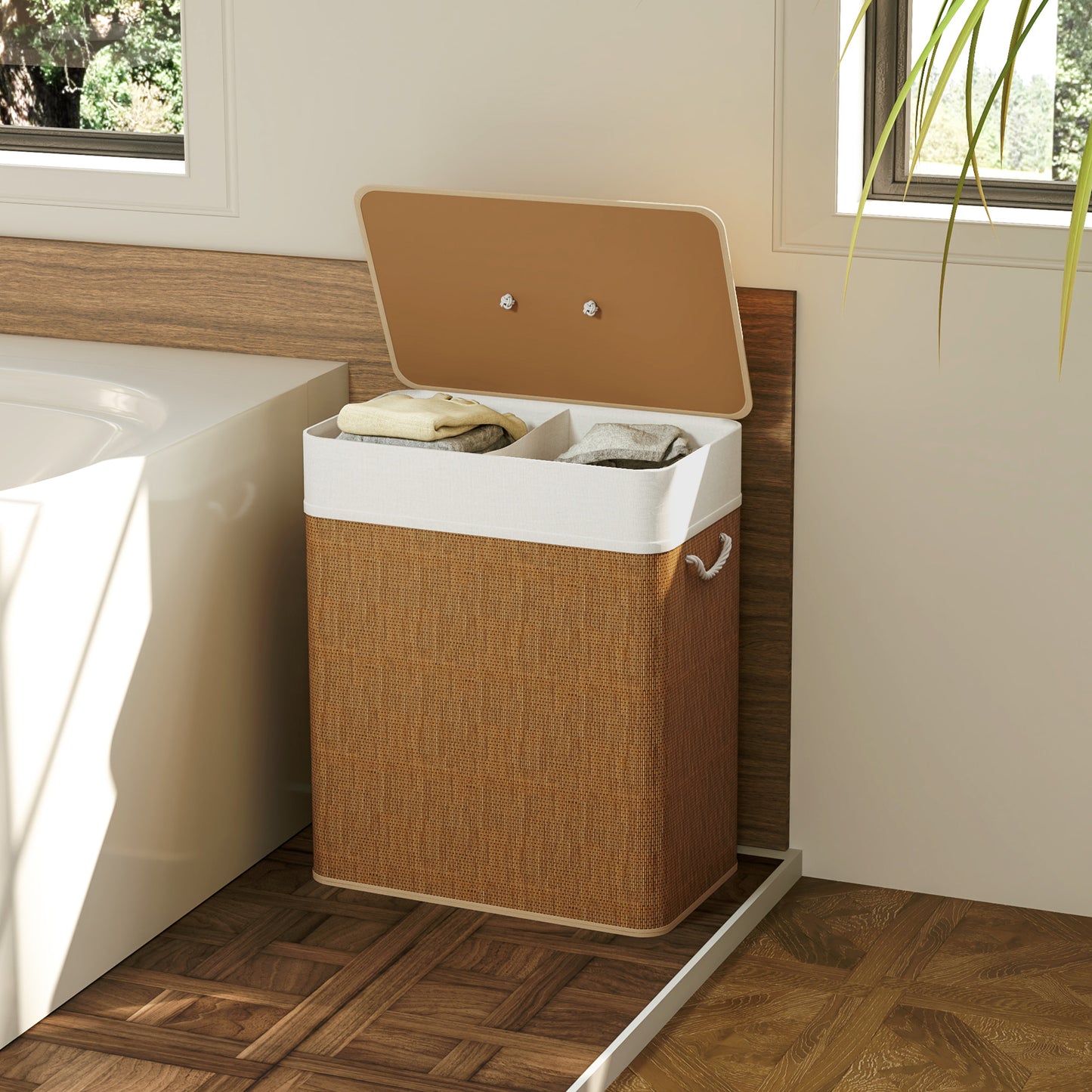 Double-Compartment Bamboo Laundry Sorter