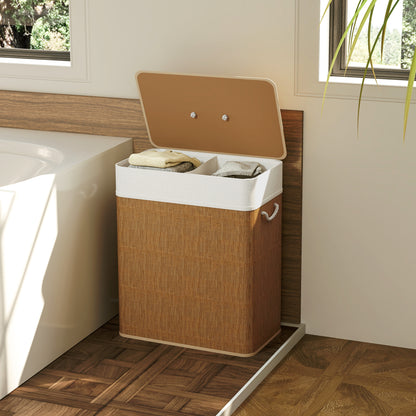 Double-Compartment Bamboo Laundry Sorter