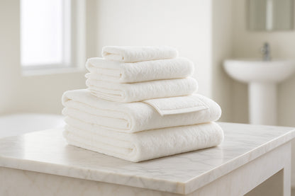 Set of Six White Cotton Quick Dry Terry Cloth Towels