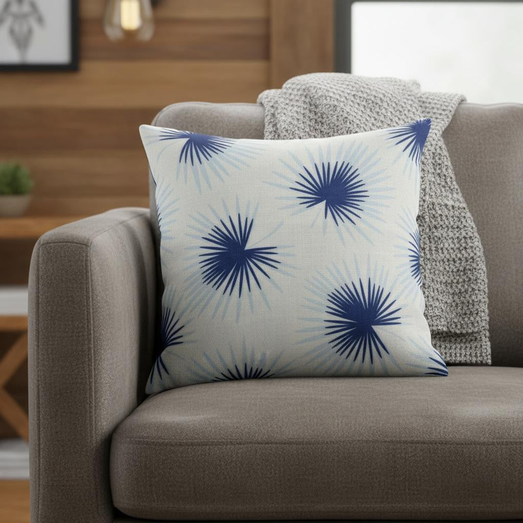 18" Blue And White Beach Floral Throw Pillow Cover