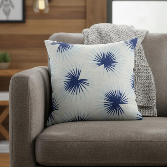 18" Blue And White Beach Floral Throw Pillow Cover