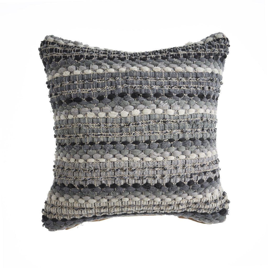 18" Black And Gray Beach Striped Cotton Blend Throw Pillow Cover