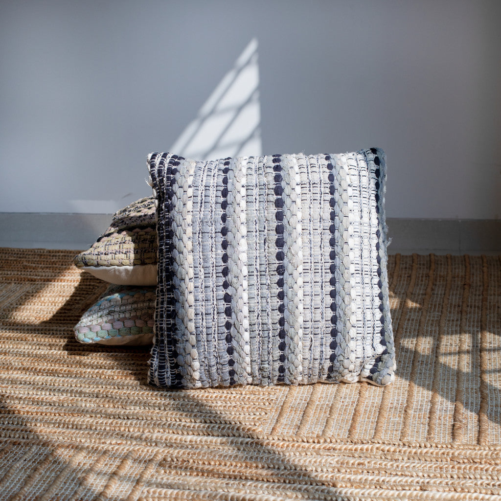 18" Black And Gray Beach Striped Cotton Blend Throw Pillow Cover