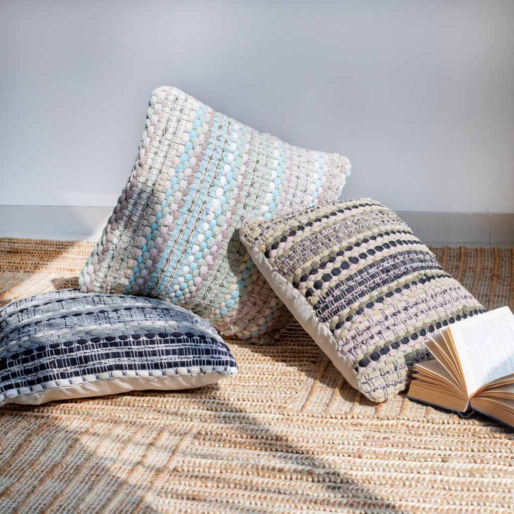 18" Black And Gray Beach Striped Cotton Blend Throw Pillow Cover