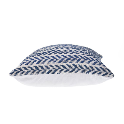 18" Blue And White Beach Chevron Cotton Throw Pillow Cover