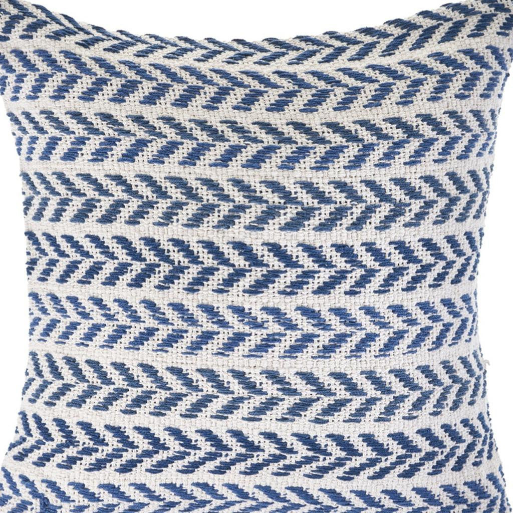 18" Blue And White Beach Chevron Cotton Throw Pillow Cover
