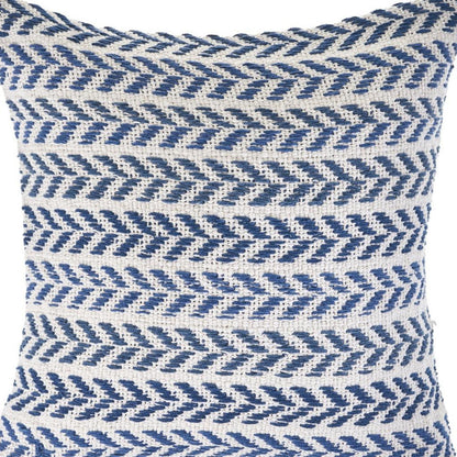 18" Blue And White Beach Chevron Cotton Throw Pillow Cover