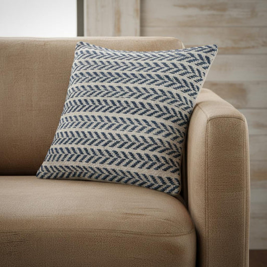 18" Blue And White Beach Chevron Cotton Throw Pillow Cover