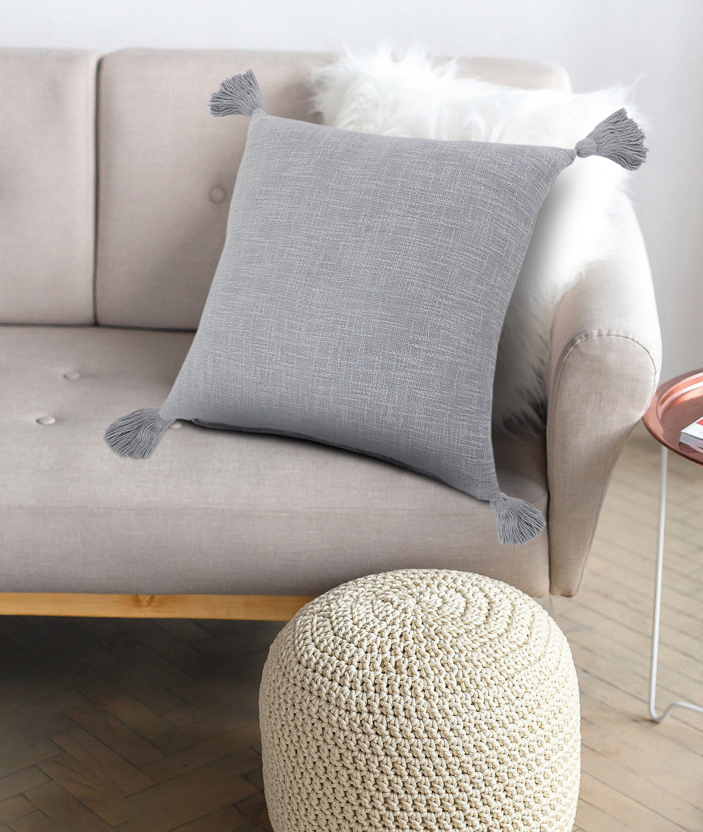 20" Gray Cotton Throw Pillow Cover