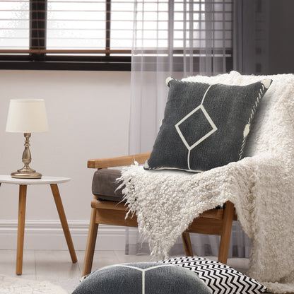 20" Tan And Black Cotton Throw Pillow Cover