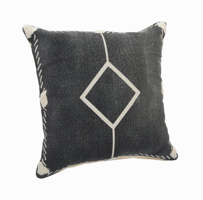 20" Tan And Black Cotton Throw Pillow Cover