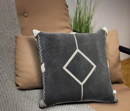 20" Tan And Black Cotton Throw Pillow Cover