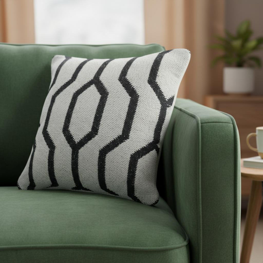 20" White And Black Geometric Cotton Throw Pillow Cover
