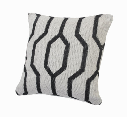 20" White And Black Geometric Cotton Throw Pillow Cover