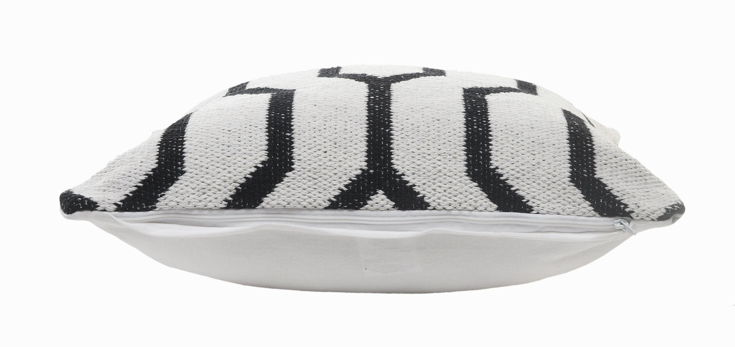 20" White And Black Geometric Cotton Throw Pillow Cover