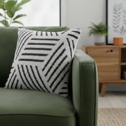 20" White And Black Geometric Cotton Throw Pillow Cover