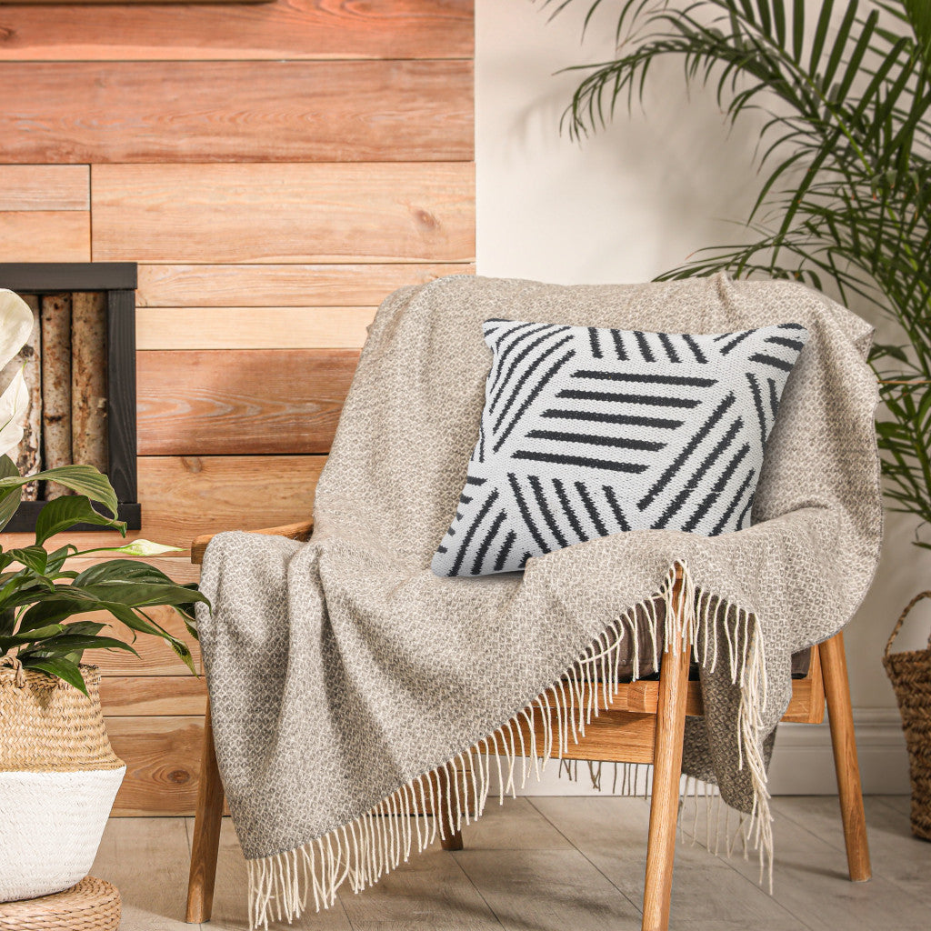 20" White And Black Geometric Cotton Throw Pillow Cover