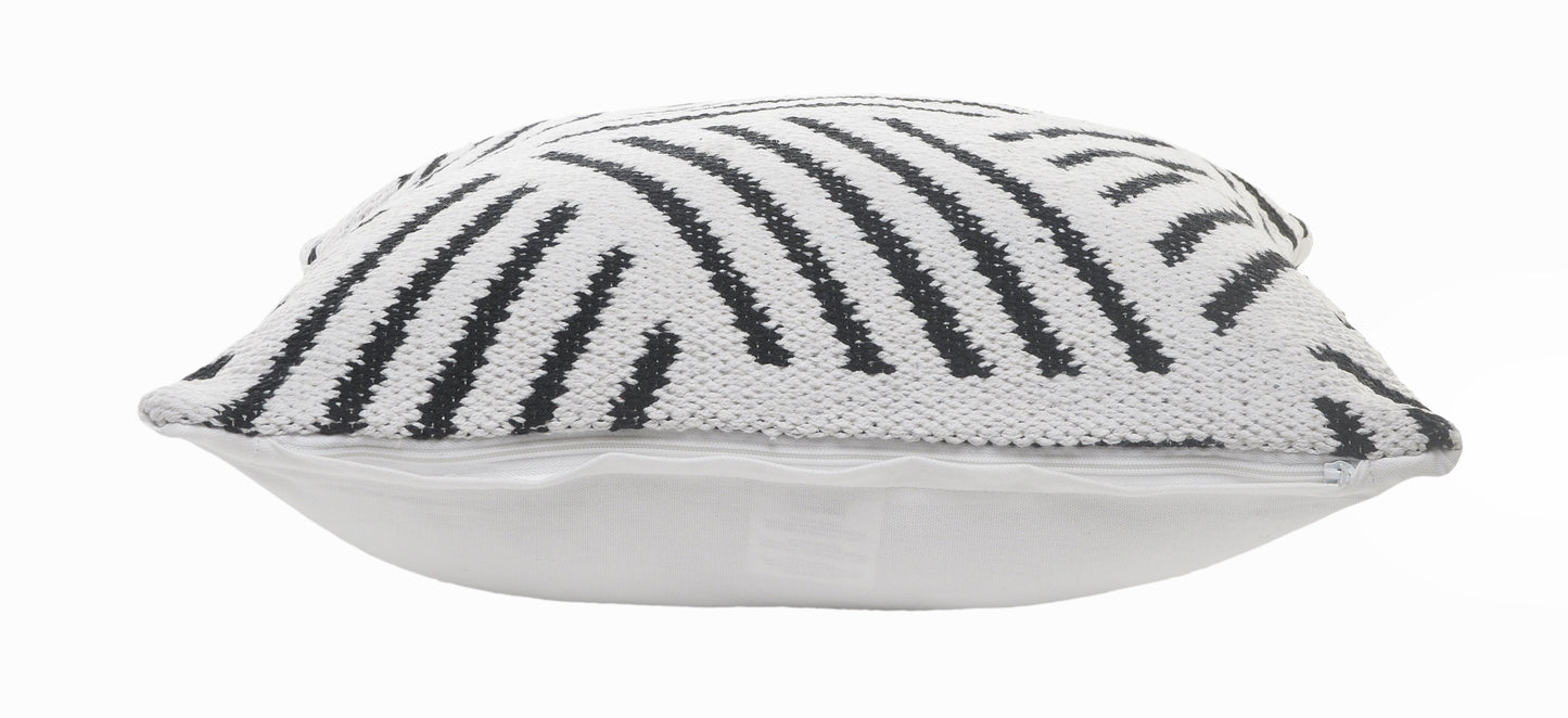 20" White And Black Geometric Cotton Throw Pillow Cover