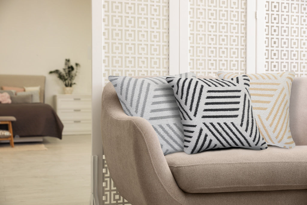 20" White And Black Geometric Cotton Throw Pillow Cover
