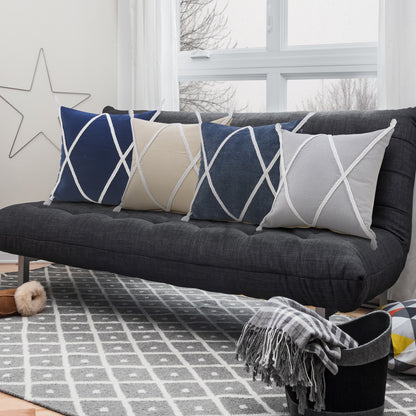 20" Gray And White Beach Geometric Cotton Throw Pillow Cover