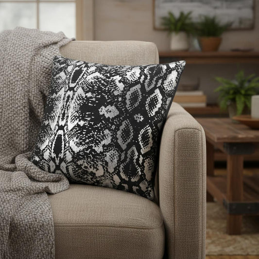 20" Black And Silver Beach Cotton Throw Pillow Cover