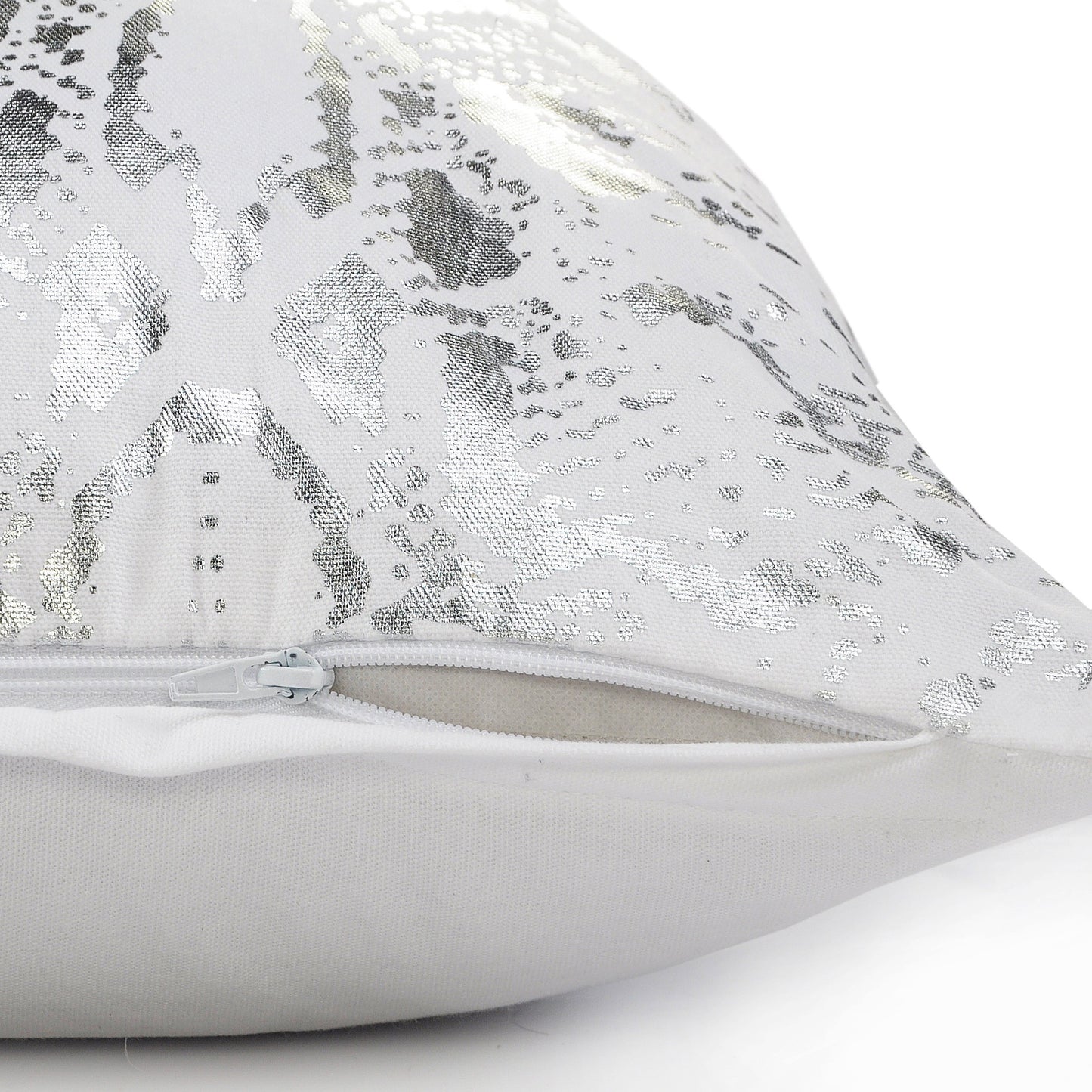 20" White And Silver Beach Cotton Throw Pillow Cover