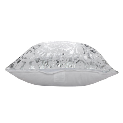 20" White And Silver Beach Cotton Throw Pillow Cover