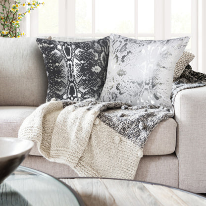 20" White And Silver Beach Cotton Throw Pillow Cover