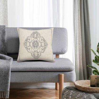 20" White And Blue Medallion Cotton Throw Pillow Cover