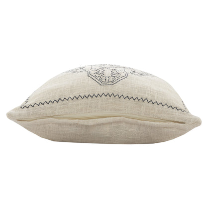 20" White And Blue Medallion Cotton Throw Pillow Cover