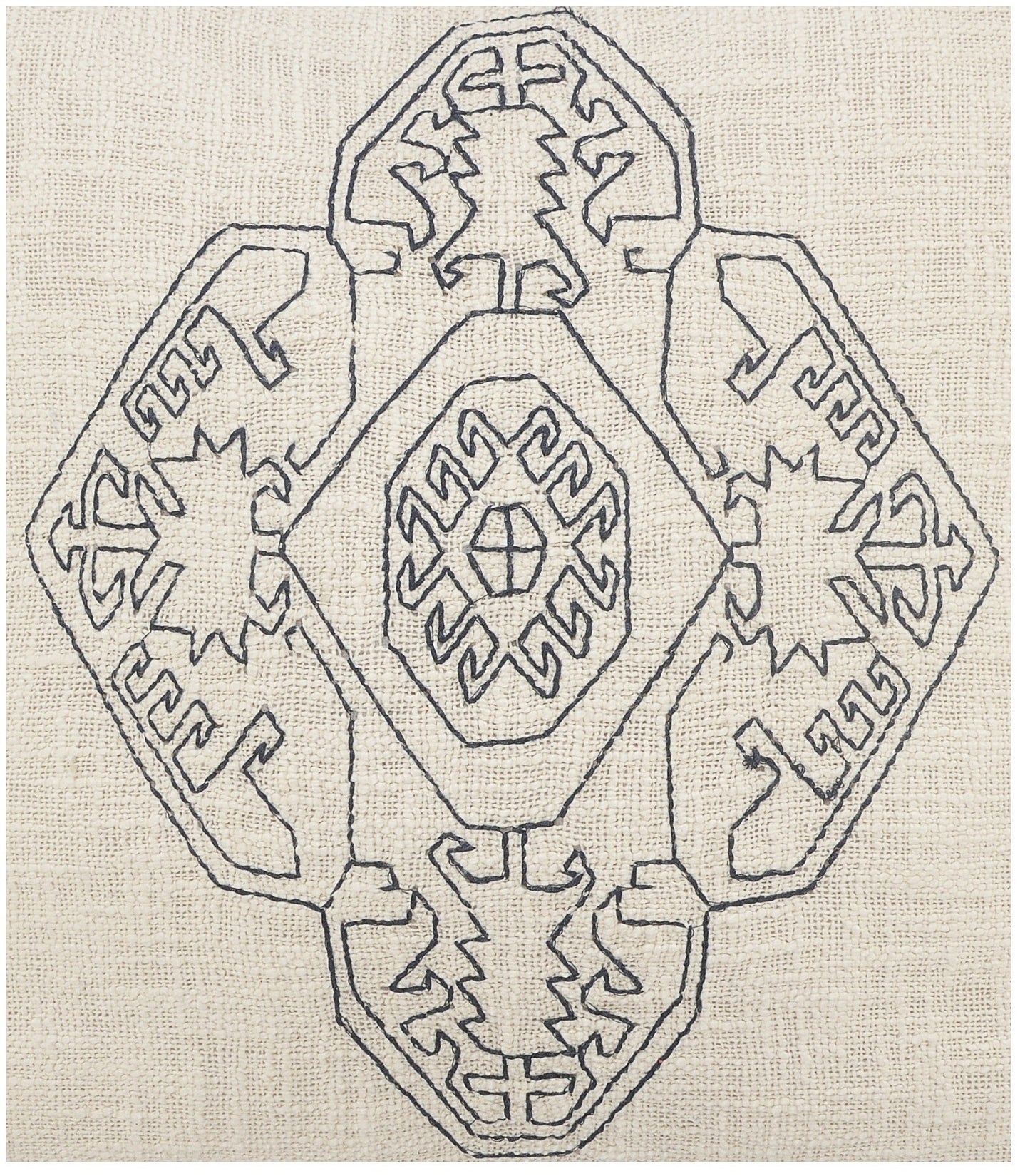 20" White And Blue Medallion Cotton Throw Pillow Cover