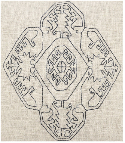 20" White And Blue Medallion Cotton Throw Pillow Cover