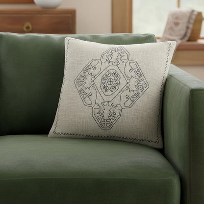 20" White And Blue Medallion Cotton Throw Pillow Cover