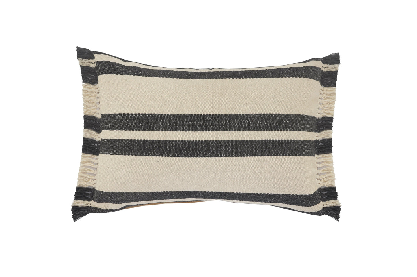 16" X 24" Gray And White Lumbar Striped Cotton Throw Pillow Cover