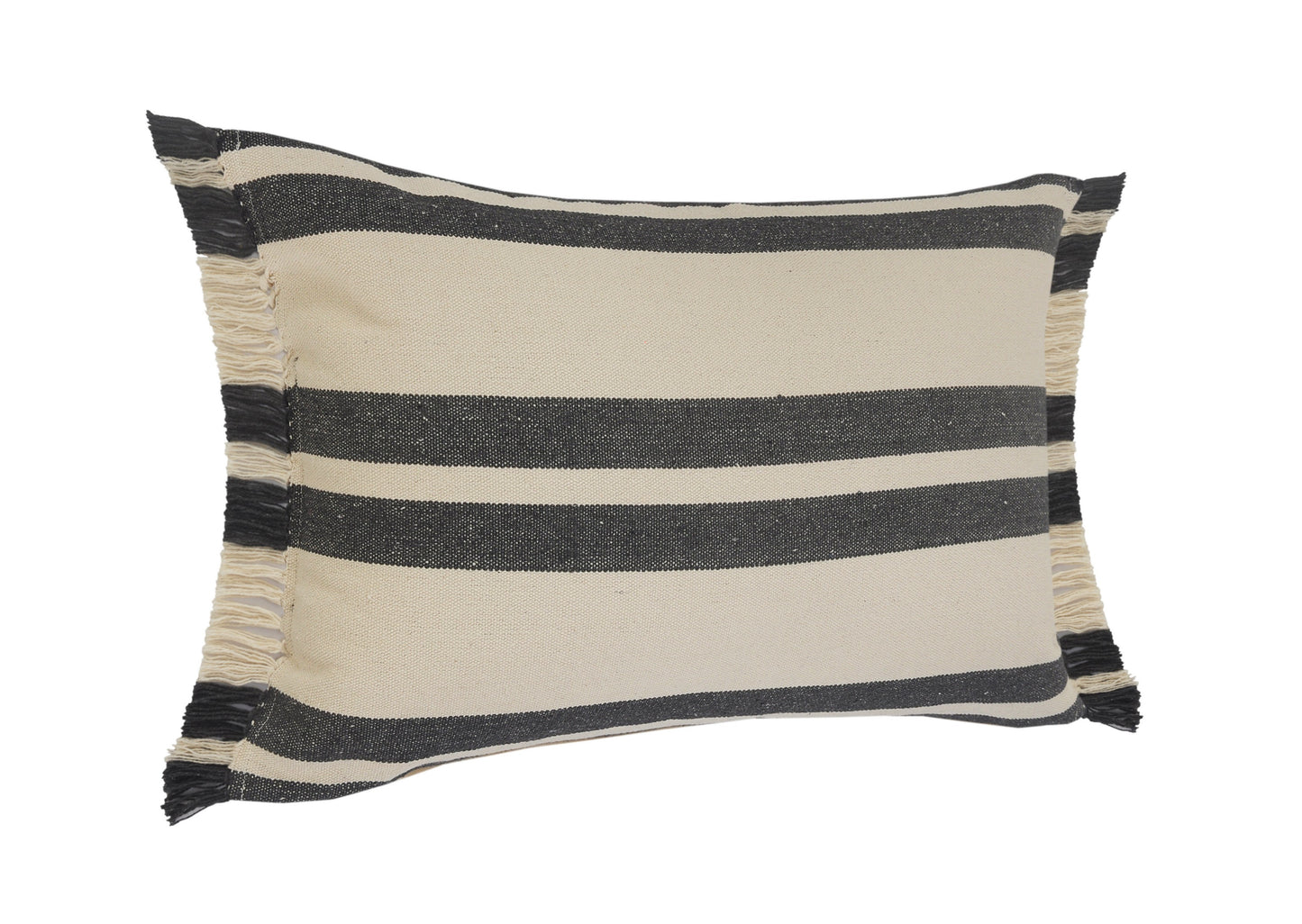 16" X 24" Gray And White Lumbar Striped Cotton Throw Pillow Cover