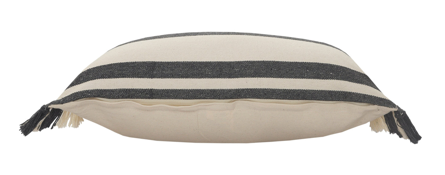 16" X 24" Gray And White Lumbar Striped Cotton Throw Pillow Cover