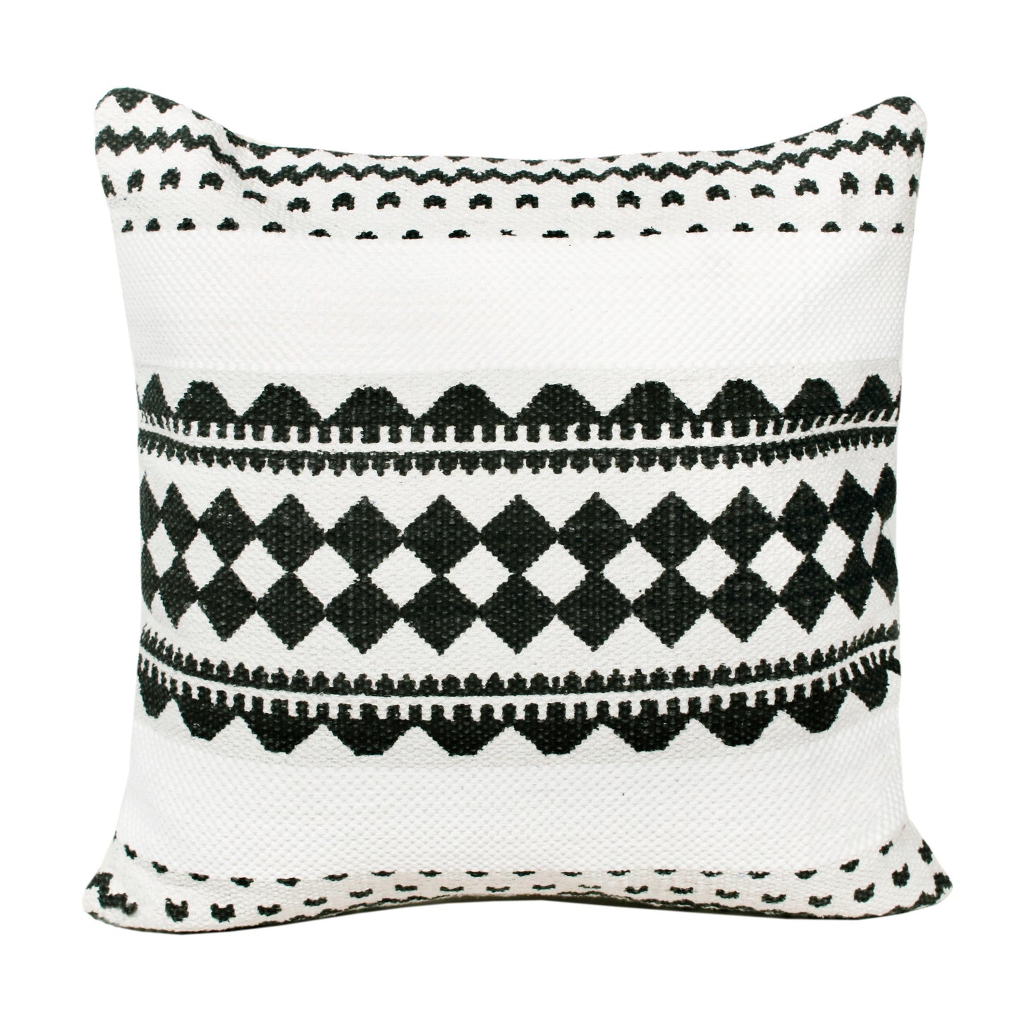 20" Black And Ivory Geometric Cotton Blend Throw Pillow Cover