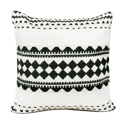 20" Black And Ivory Geometric Cotton Blend Throw Pillow Cover